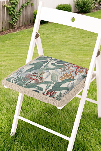 Realhomes Tropical Leaf and Floral Pattern Fringe Zippered Chair Cushion - Pa...