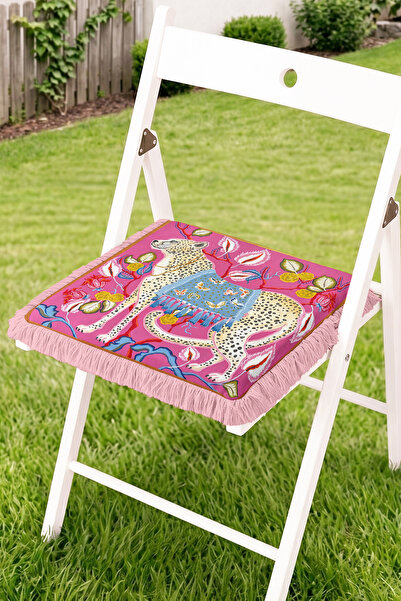 Realhomes Fringed Zippered Chair Cushion with Floral and Leopard Figures - Tu...