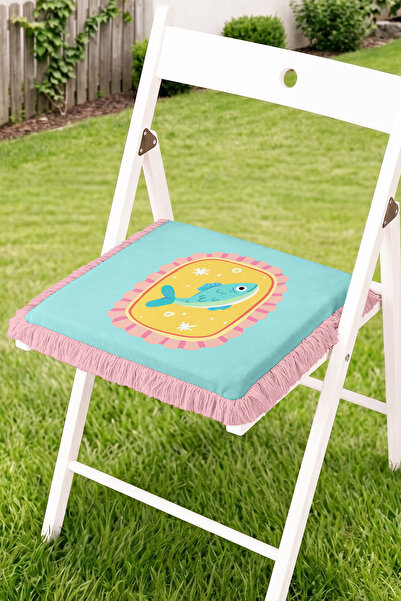 Realhomes Cute Fish Figure and Sea Theme Fringed Zippered Chair Cushion - Tuf...