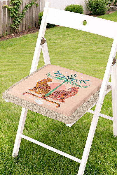 Realhomes Fringed Zippered Chair Cushion with Leopard Figure and Palm Leaf Mo...