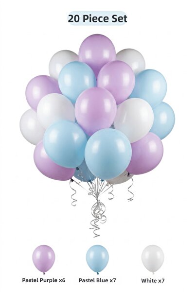 BALOMİS Orchid Themed Balloon Set Macaron Blue Lilac 20 Pieces Girls Birthday...