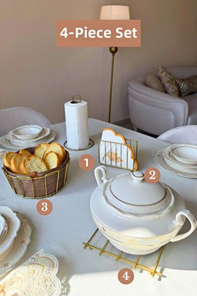 Edora Home مجموعة من 4 قطع حامل مناديل ذهبي غير لامع، حامل مناديل ورقية عمودي...