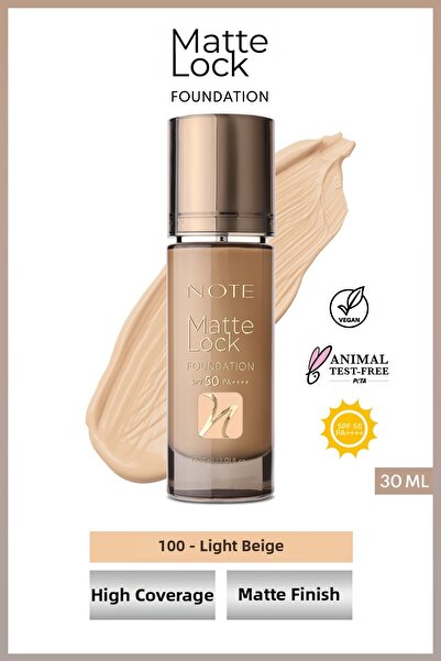 NOTE Matte Lock Foundation 100 Velvet Beige Spf 50 Intense Coverage Matte Fin...