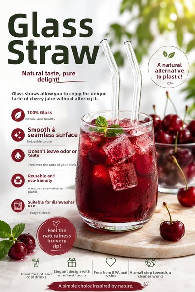 Syku 2-Piece Glass Straw Set, Twisted Transparent, Healthy and Reusable Drinking Straws