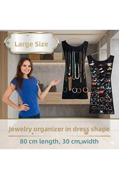 Neler Geldi Neler Black Dress-Shaped Jewelry Organizer Double-Sided Jewelry O...