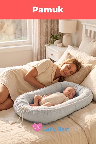 Babynest سرير أطفال بيضاوي فاخر مصنوع من القطن بنسبة 100%، سرير نوم لحديثي ال...