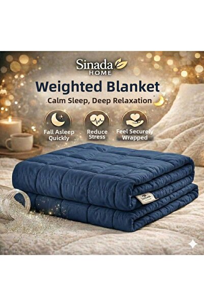 Sinada بطانية مزدوجة الوزن 10 كجم لون أزرق 200x220 مملوءة بالصوف بنسبة 100% ي...