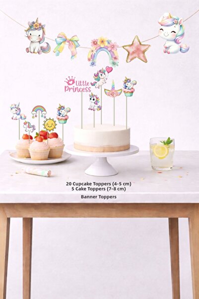 Sinek Kupası Tasarım Set de aniversare cu unicorn, 5 figurine, Banner, 5 figu...