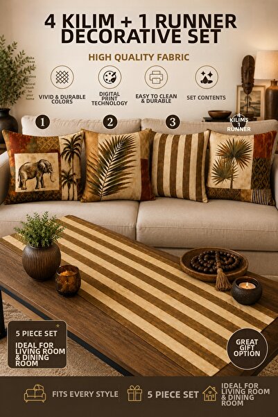 stellahomes طقم وسائد زخرفية بتصميم سفاري مكون من 5 قطع، طقم غرفة معيشة بوهيم...
