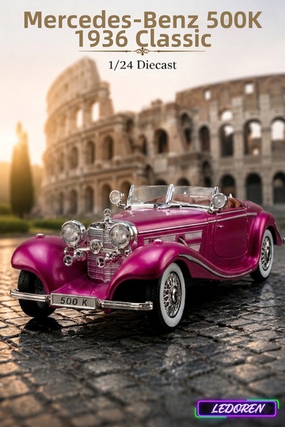 L'eDoren Pink 1/24 Mercedes-Benz 500K 1936 Classic Diecast Model Car Metal Cl...