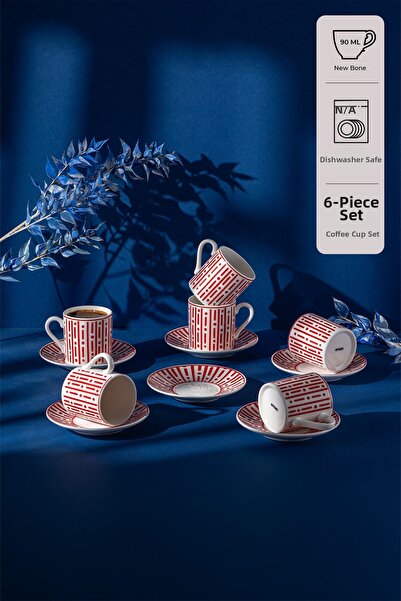 Emsan Arvin New Bone 6-Person Coffee Cup Set 90 ml Red