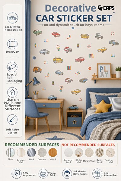 caps Decorative Car and Traffic Themed Adhesive Wall Sticker Children's Room ...