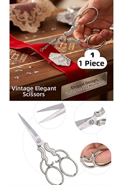 ÇEÇEN HOME (1 Piece) Stainless Steel Vintage Scissors, Ornate Elegant Scissor...