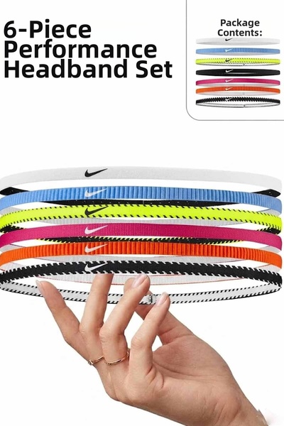 Nike Thin Sports Headband 6-Pack Set - Non-Slip Silicone Tennis, Fitness, and...