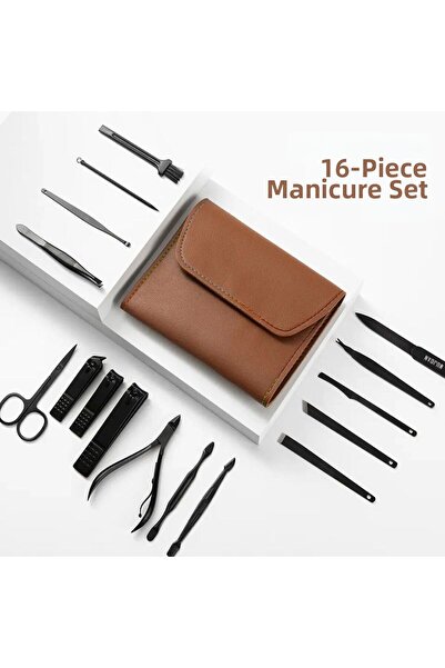 Mestore Coffee brown custom design leather manicure set