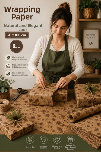 ASL ArtPaper 10 Pieces of Kraft Pine Cone Patterned Wrapping Paper 70X100 cm Christmas Gift Wrapping Paper