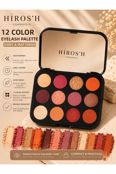 HİROS'H 12-Piece Eyeshadow Palette Intense Pigment Shine and Matte in One