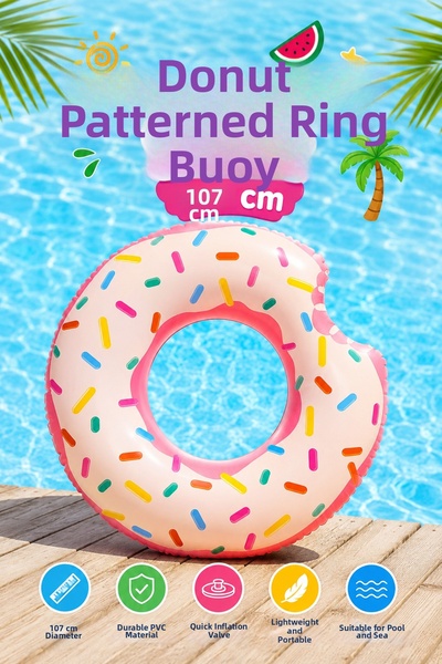 craftivio Pink Donut Patterned Sea and Pool Ring Fun Inflatable Adult Childre...
