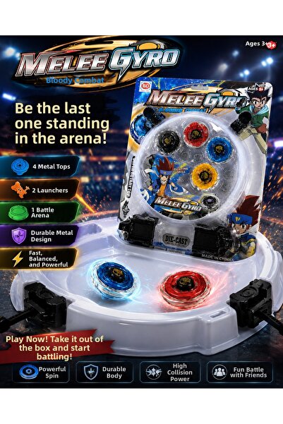 TRUST STORE Meleegyro 4-Piece Metal Beyblade Arena Set 4 Spinning Tops 2 Laun...