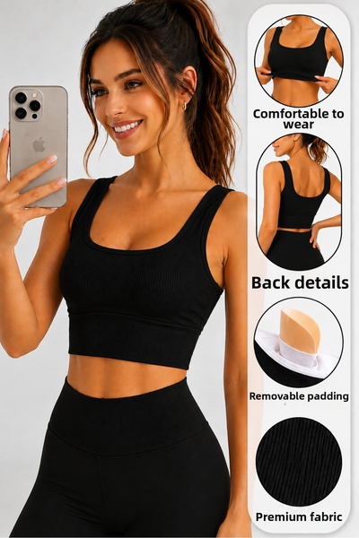 OVERMAX Premium Supportive Thick Strap Padded Crop Sports Bra – All-Day Comfo...