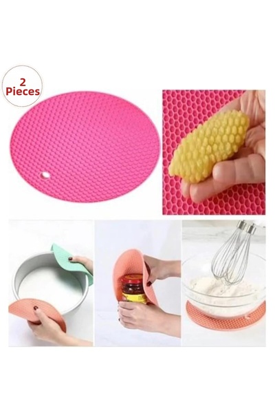 Queen’s Kitchen 2 Pieces Round Silicone Honeycomb Trivet, Griddle Mold 17.5 c...