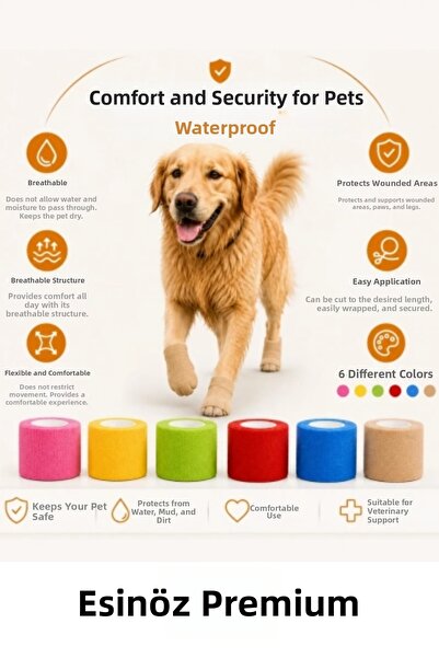 EsinÖz # Pawbandage Waterproof Cat Dog Paw Bandage Self-Adhesive Flexible Wound Wrap Tape 1Pc Cat Dog Paw Protective Bandage Water Resistant Pet Medical Wrap Cloth