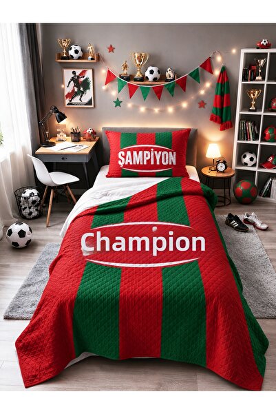 Bebişim Halı Red Green Champion Fan Children's Room Single Pique Bedspread