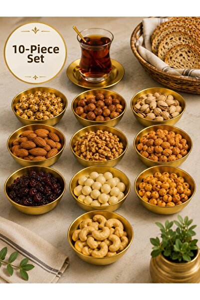 Funny Life Metal Gold 10-Piece Snack Bowl Set Breakfast Sauce Bowl Nut Bowl P...