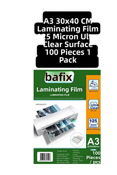 SEYFİKİRTASİYE A3 30x40 cm lamination film 125 micron ultra clear 100 pieces ...