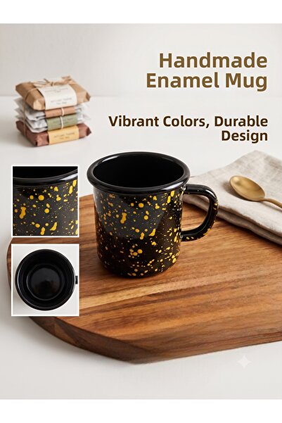 Elista Galaxy Series Splash-Proof Retro Enamel Camping Mug (400 ml) Black