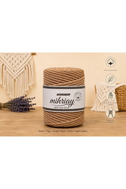 AYBÜK PABUÇ Single Twist 3 mm Macrame Cord 1 kg 100% Cotton Combed Cord