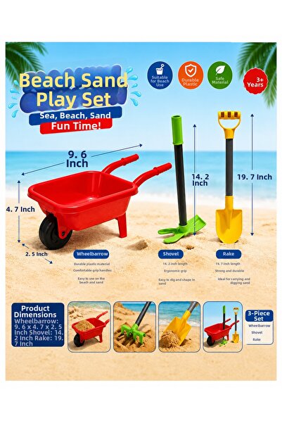 Empressco Red Color Beach Sand Activity Toy Hand Cart with Digging Shovel - P...