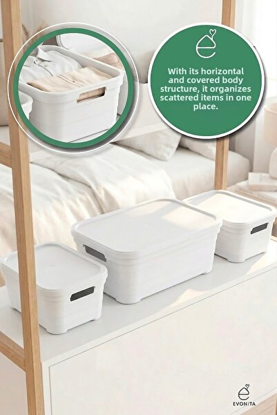EVONİTA Set de 3 cutii de depozitare cu capace Organizator Organizator pentru...