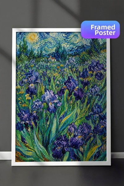 Zestia Pictură murală cu flori de iris inspirată de Van Gogh, efect de pictur...