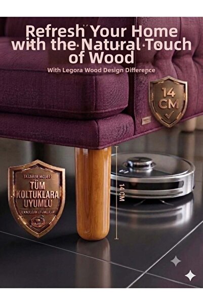 LEGORA WOOD DESIGN Picior de mobilier din lemn de nuc deschis boem de 14 cm P...