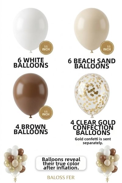 baloss fer Boho Teddy Themed White Sand Brown Gold Confetti 20-Piece Birthday Balloon Set 11 Inch
