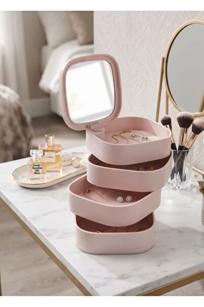 ALYAGLOBALAKSESUAR Layered Mirrored Makeup Organizer Rotating Cosmetic Organi...