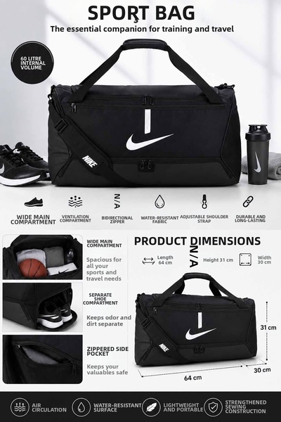 Nike حقيبة رياضية للتدريب والسفر واللياقة البدنية / حقيبة رياضية بحزام كتف وم...