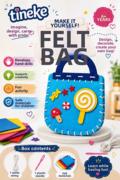 TİNEKE DIY Felt Bag Making Kit Blue Lollipop Patterned, Educational Toy Hobby...