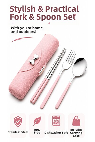 jojobebek Stainless Steel Fork Spoon Chopstick Set with Pink Carrying Box |  ...