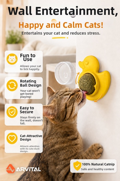 Arvital Duck Design Wall-Adhering Catnip Ball Rotating Catnip Licking Toy