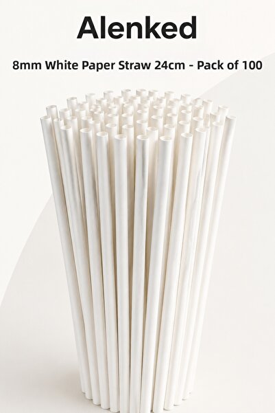 alenked 8mm White Paper Straws 24cm 100Pcs