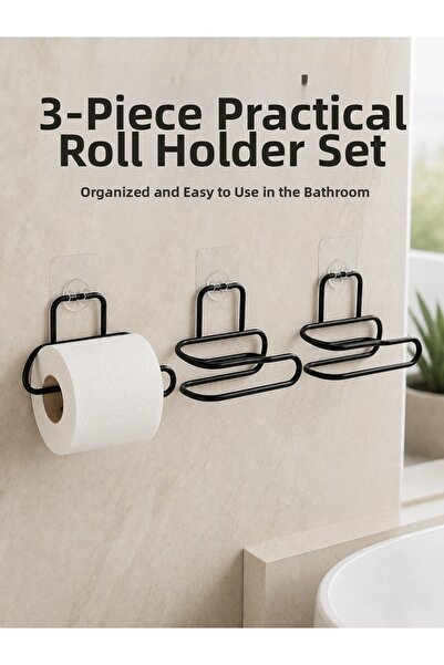 shopwave Krm 3-Piece Adhesive Toilet Paper Holder Set Black Wall Mounted Roll...