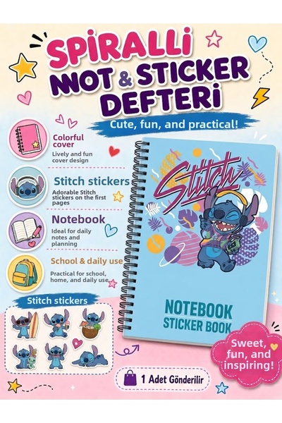 kruxon Kawaii Striped Spiral Notebook and Sticker Pad
