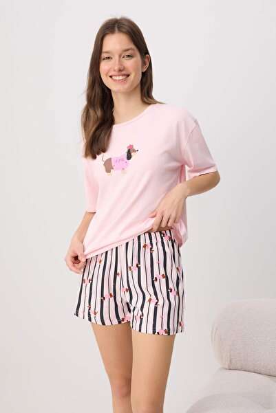 Συλλογή Trendyol Ροζ-Πολύχρωμο Σετ Πιτζάμες με Σχέδιο Σκύλου από Βαμβακερό Λύ...