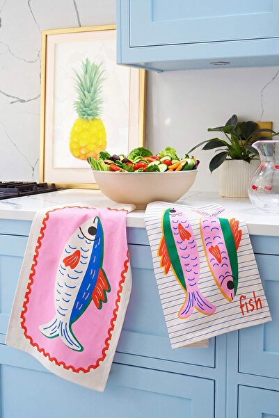 TRENDYOLMİLLA HOME Σετ 2 πετσετών κουζίνας με θέμα τη θάλασσα 35x55cm TPHSS26...