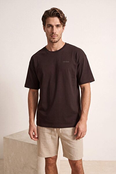 Συλλογή Trendyol Καφέ Oversize/Φαρδιά Γραμμή Μπλουζάκι με Σλόγκαν στάμπα, 100...