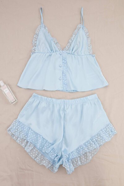 Trendyol Collection Blue Plain Satin Woven Pajamas Set Thmss26Pt00132