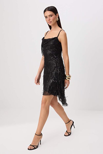 Trendyol Collection Black Plain Weave Sequin Short / Mini Unlined Dress