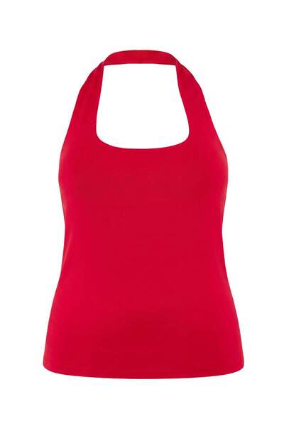 Trendyol Curve Tricou roșu din țesătură moale, tricotat, cu croială scurtă, m...